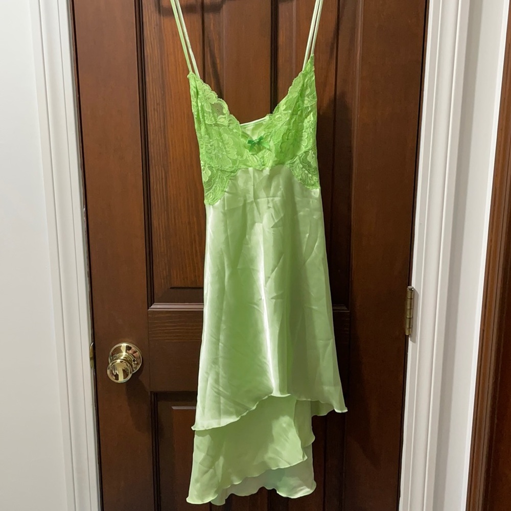 Shirley of Hollywood Babydoll Green Lace Satin Lg